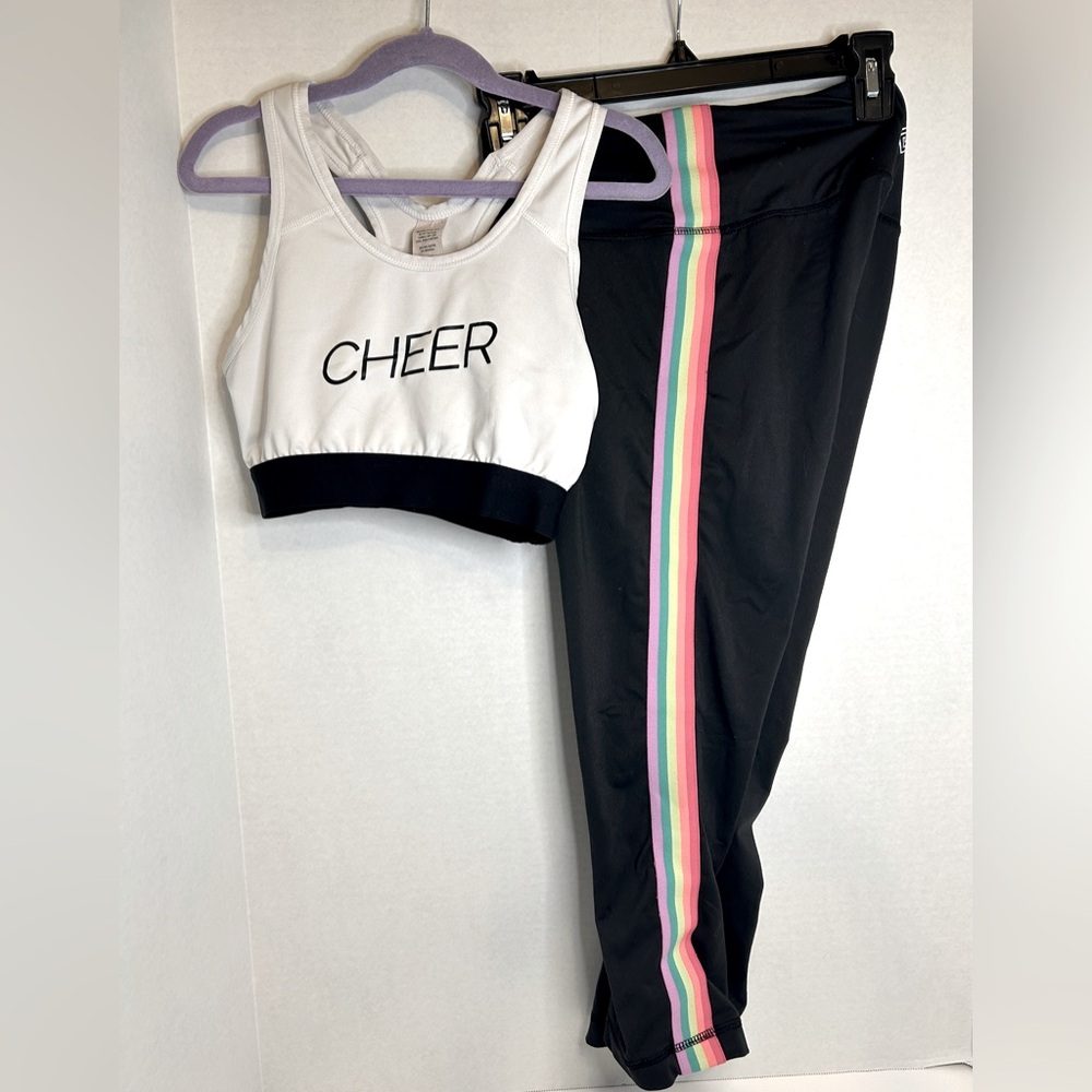 Cheer razorback top & ZELOS black yoga pants adult small